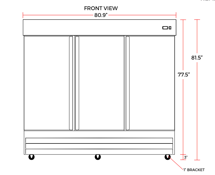 Coldline C-3RR 81" Triple Solid Door Reach-In Refrigerator