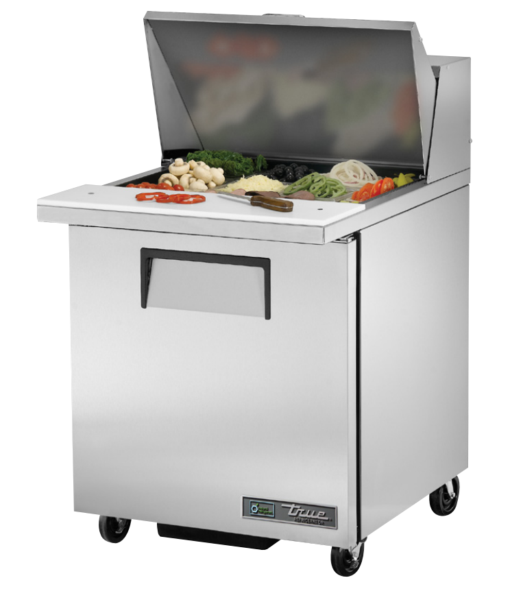 True TSSU-27-12M-B-HC~SPEC3 Sandwich Prep Table, 27 5/8" Wide, 1 Door, 2 Shelves, 12 Pans (Tops)