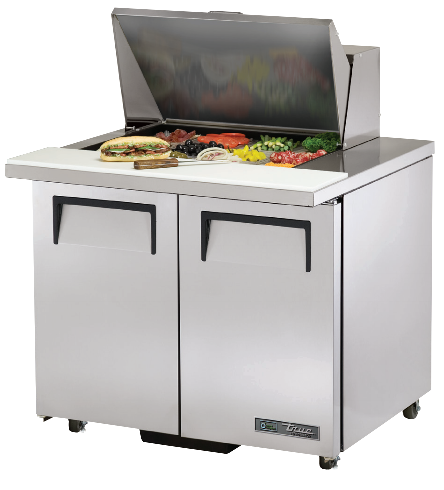 True TSSU-36-12M-B-ADA-HC Sandwich Prep Table, 36 3/8" Wide, 2 Doors, 4 Shelves, 12 Pans (Tops)