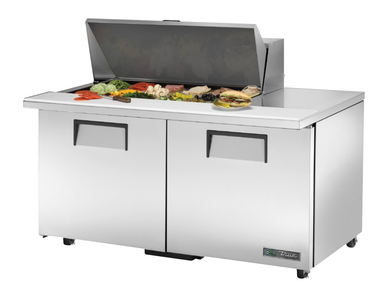 True TSSU-60-18M-B-ADA-HC Sandwich Prep Table, 60 3/8" Wide, 2 Doors, 4 Shelves, 18 Pans (Tops)