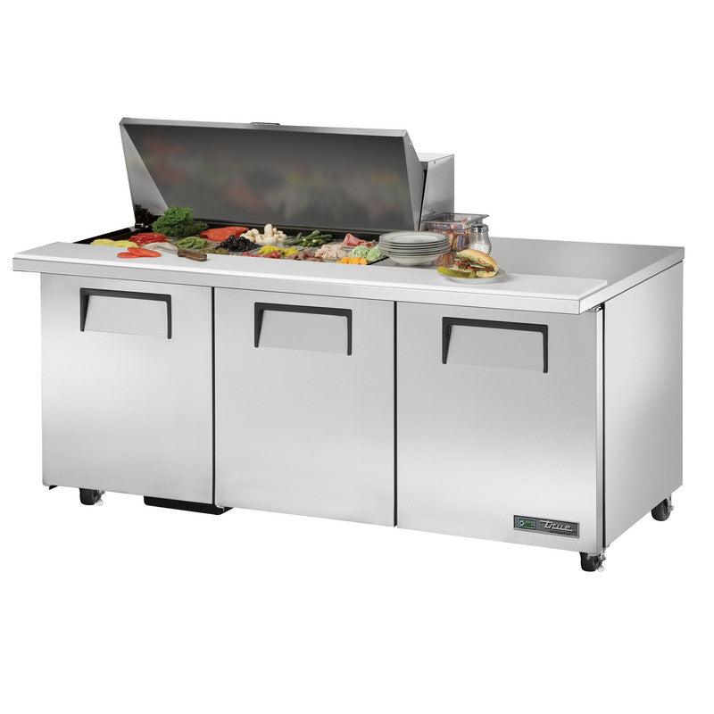True TSSU-72-18M-B-ADA-HC Sandwich Prep Table, 723/8" Wide, 3 Doors, 6 Shelves, 18 Pans (Tops)