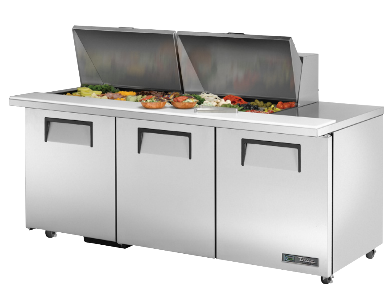 True TSSU-72-24M-B-ST-ADA-HC Sandwich Prep Table, 723/8" Wide, 3 Doors, 6 Shelves, 24 Pans (Tops)