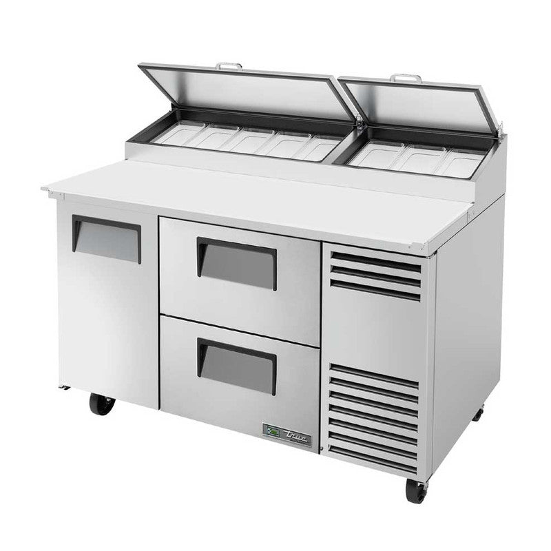 True TPP-AT-60D-2-HC Pizza Prep Table, 60 1/4" Wide, 1 Door, 2 Shelves, 8 Pans (Tops)
