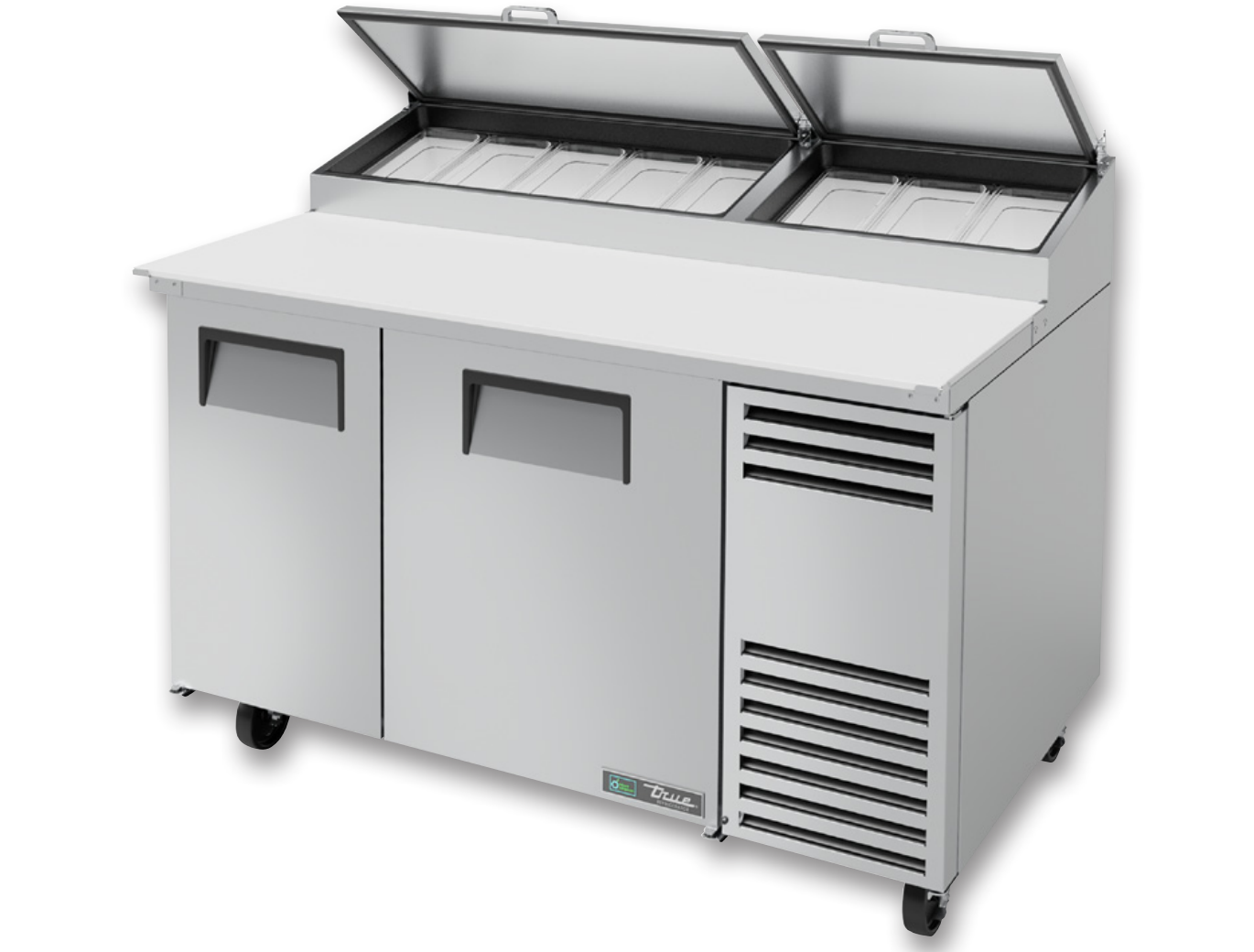 True TPP-AT-60-HC Pizza Prep Table, 60 1/4" Wide, 2 Doors, 4 Shelves, 8 Pans (Tops)