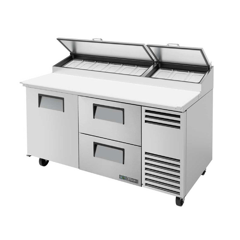 True TPP-AT-67D-2-HC Pizza Prep Table, 67 3/8" Wide, 1 Door, 2 Shelves, 9 Pans (Tops)