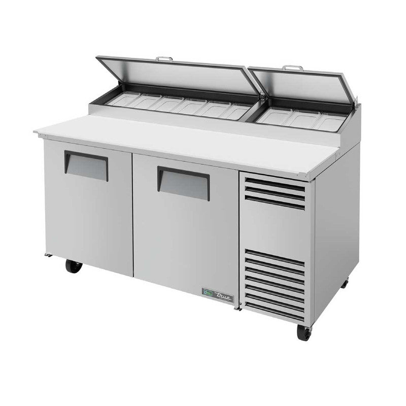 True TPP-AT-67-HC Pizza Prep Table, 67 3/8" Wide, 2 Doors, 4 Shelves, 9 Pans (Tops)