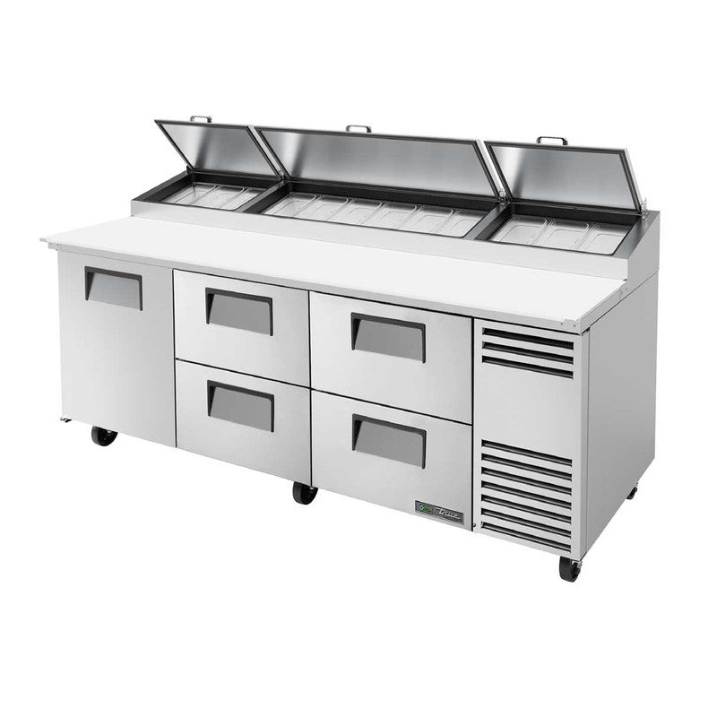 True TPP-AT-93D-4-HC Pizza Prep Table, 93 1/2" Wide, 1 Door, 2 Shelves, 12 Pans (Tops)