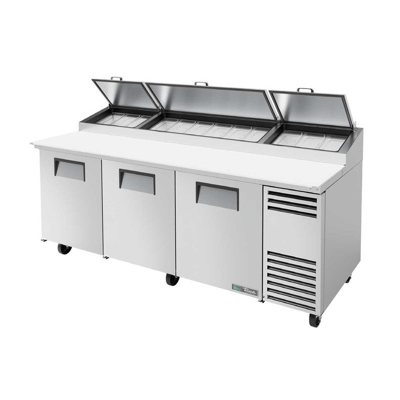 True TPP-AT-93-HC Pizza Prep Table, 93 1/2" Wide, 3 Doors, 6 Shelves, 12 Pans (Tops)