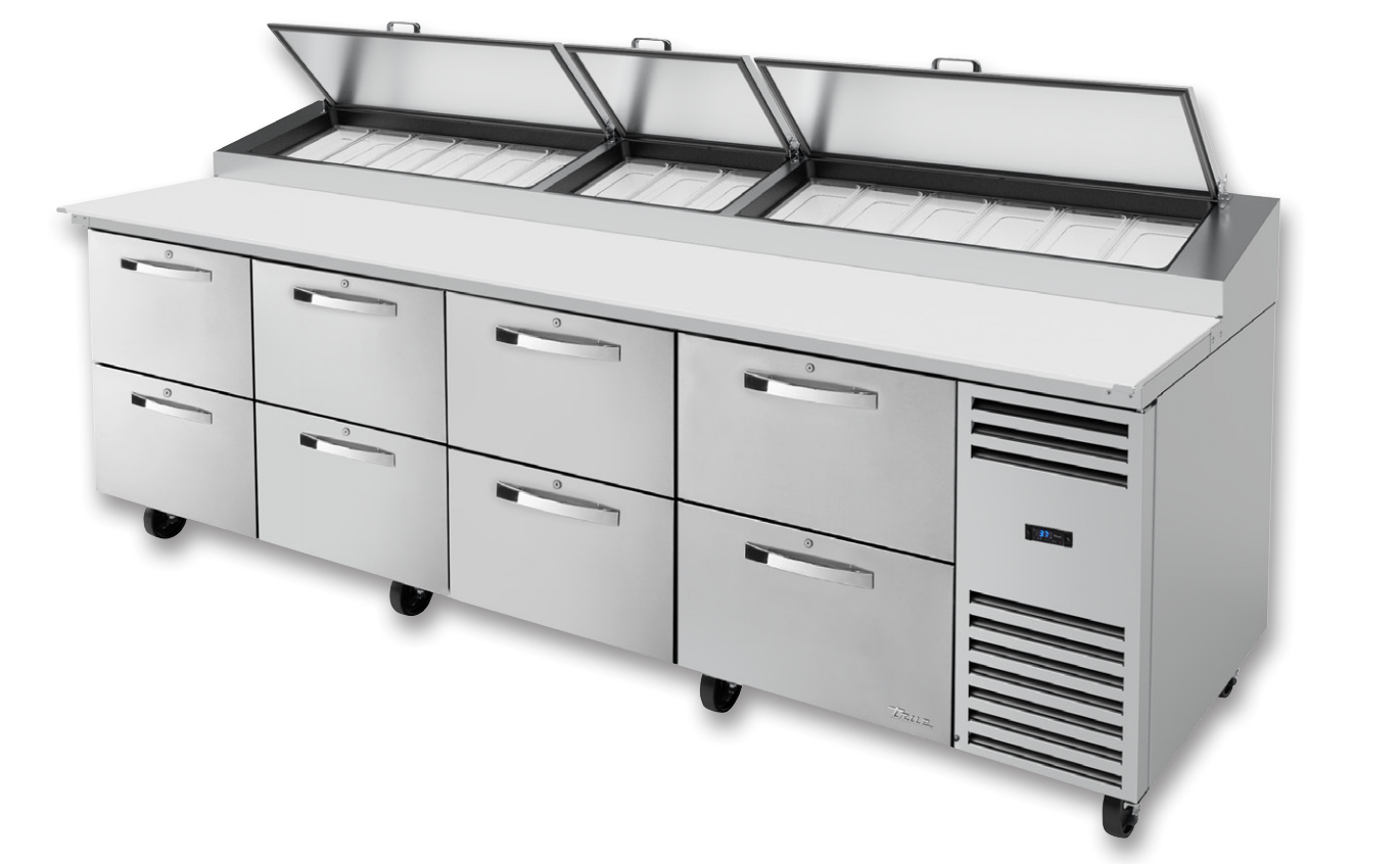 True TPP-AT-119D-8-HC~SPEC3 Pizza Prep Table, 119 1/4" Wide, 15 Pans (Tops)