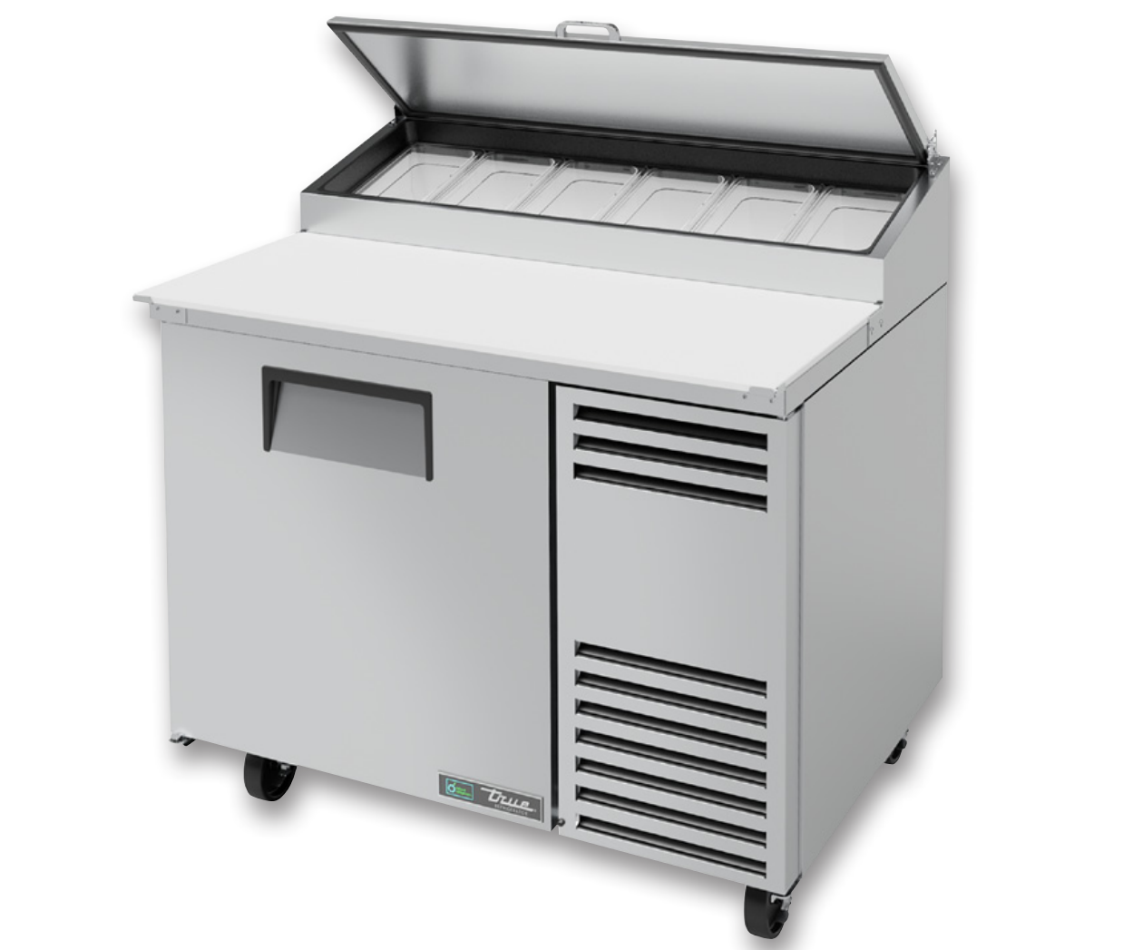 True TPP-AT-44-HC~SPEC3 Pizza Prep Table, 44 5/8" Wide, 1 Door, 2 Shelves, 6 Pans (Tops)