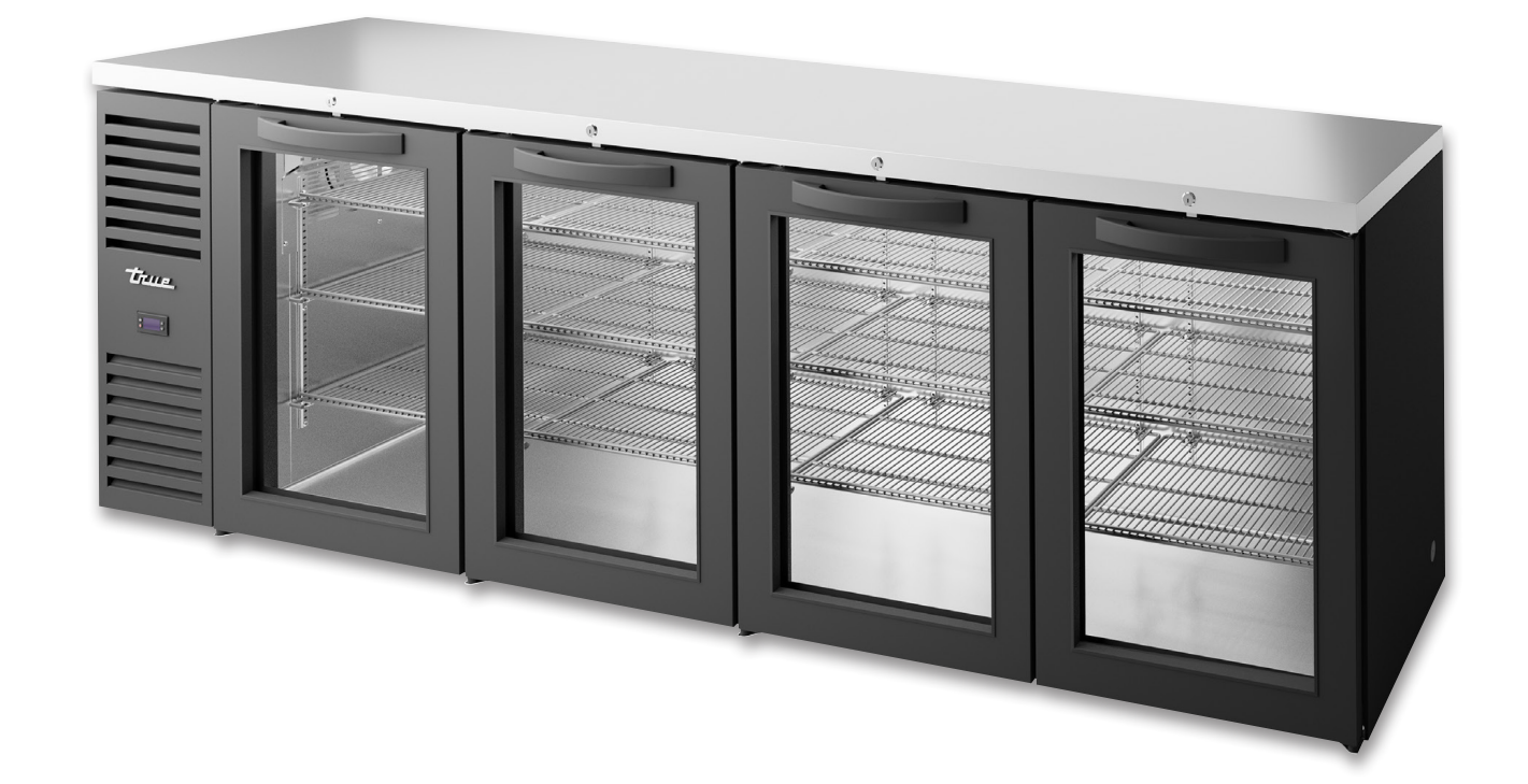 True TBR108-RISZ1-L-B-GGGG-1 Back Bar Cooler, 108" Wide, 4 Doors