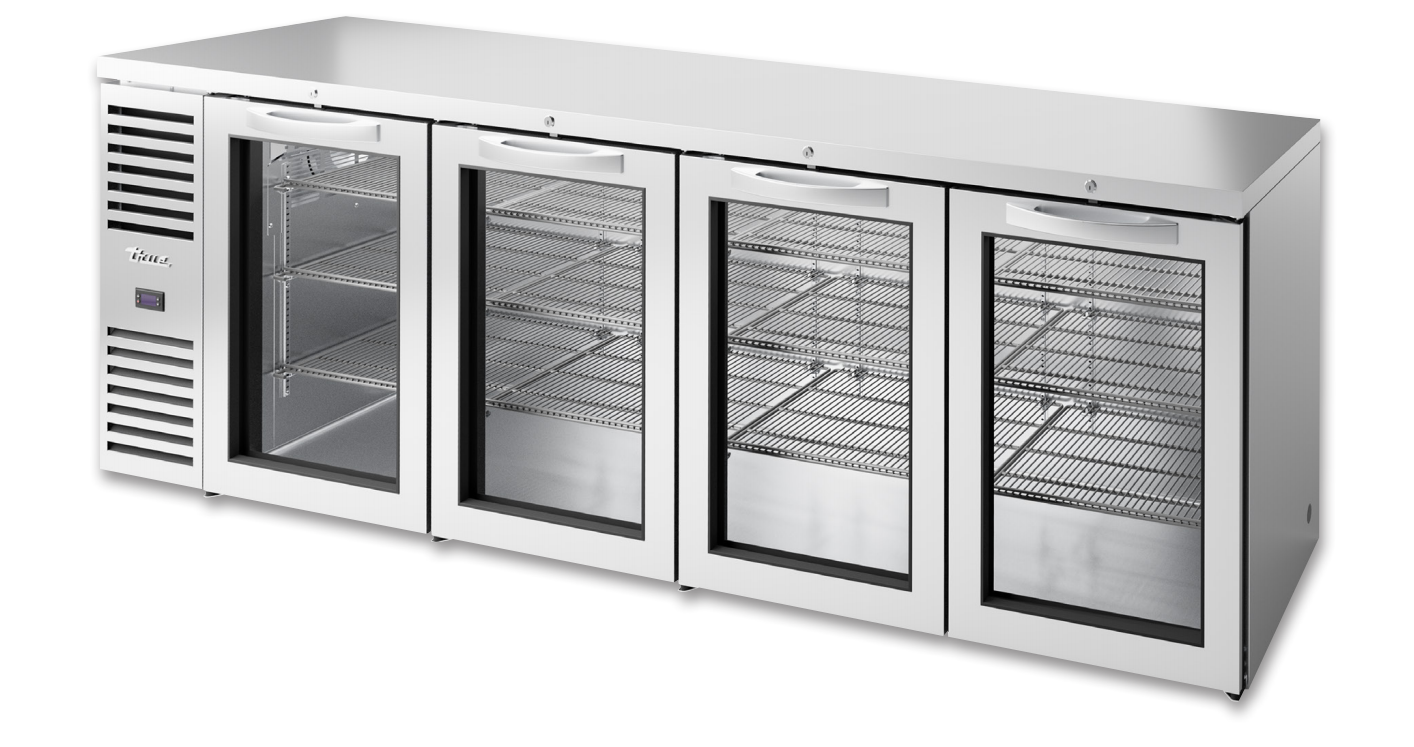 True TBR108-RISZ1-L-S-GGGG-1 Back Bar Cooler, 108" Wide, 4 Doors