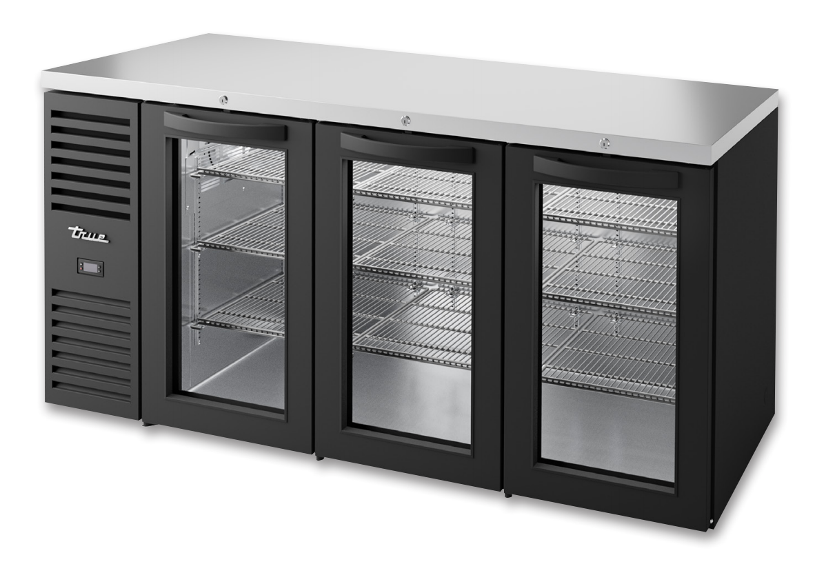 True TBR72-RISZ1-L-B-GGG-1 Back Bar Cooler, 72" Wide, 3 Doors