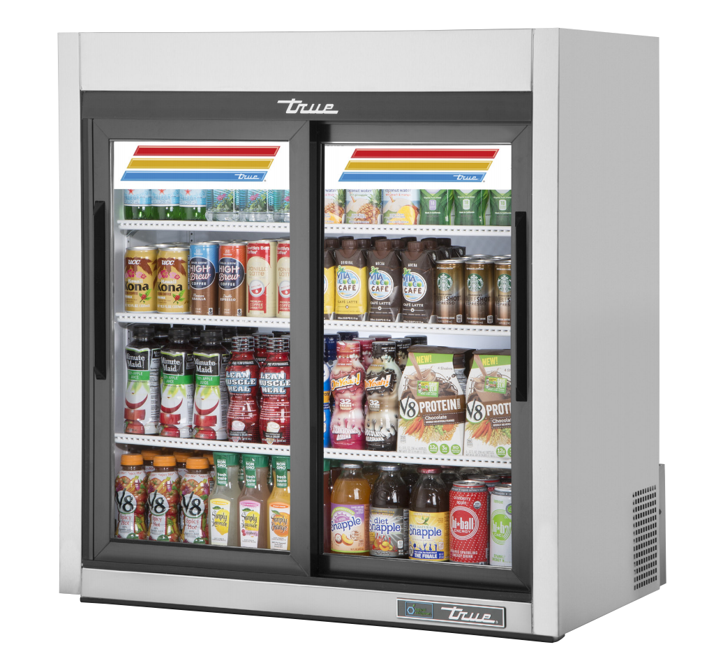 True GDM-09-SQ-S-HC-LD Countertop Merchandiser Refrigerator, 36" Wide, 2 Doors, 3 Shelves
