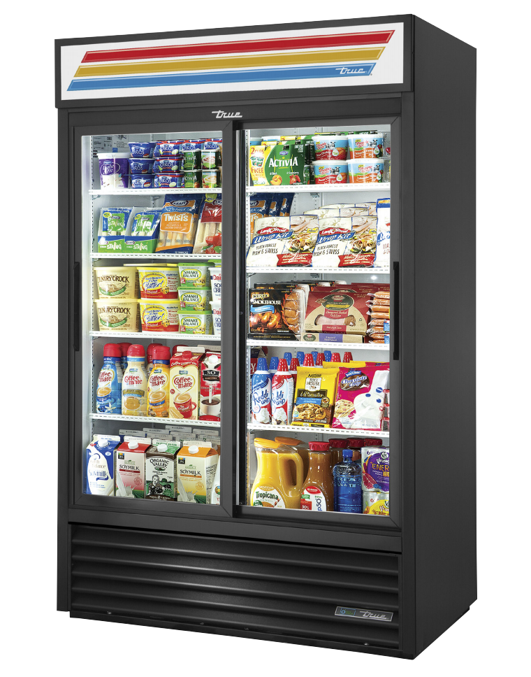True GDM-45-HC-LD Merchandiser Refrigerator, 51 1/4" Wide, 2 Doors, 8 Shelves