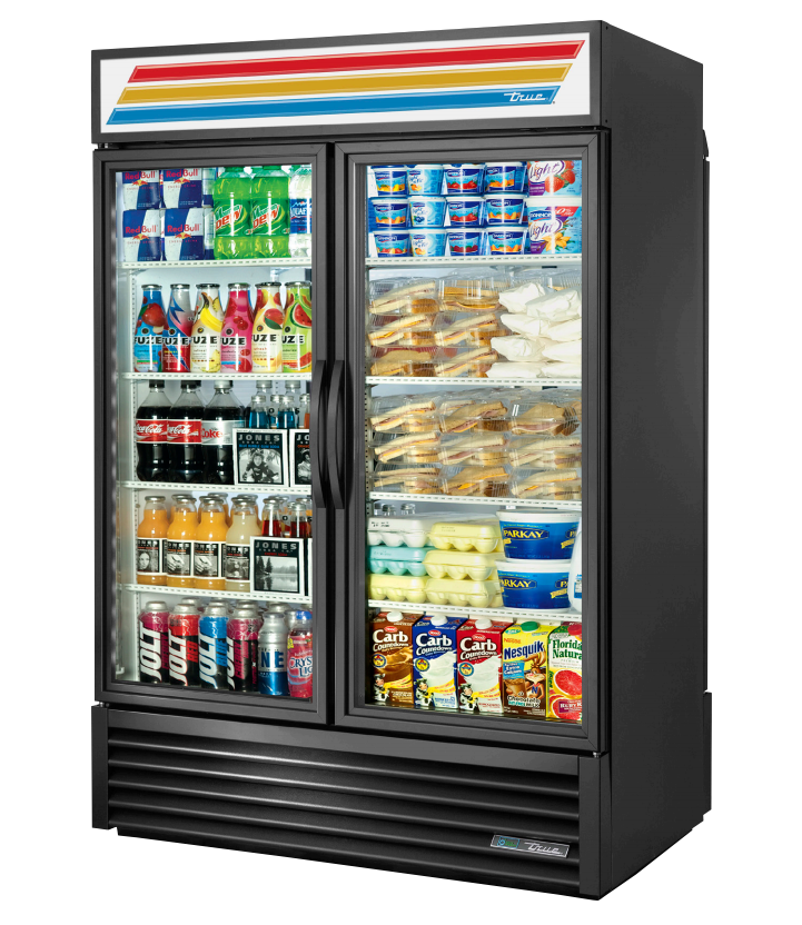 True GDM-49RL-HC~TSL01 Merchandiser Refrigerator, 54 1/8" Wide, 2 Front / 2 Back Doors, 8 Shelves