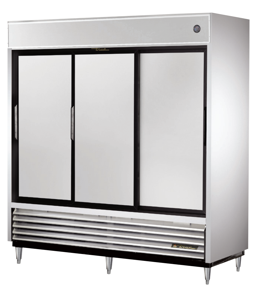 True TSD-69 Reach-In Refrigerator, 78 1/8" Wide, 3 Doors, 9 Shelves, TSD Series