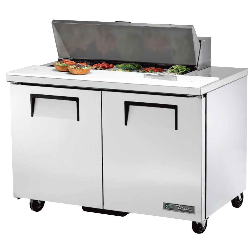 True TSSU-48-10-HC Sandwich Prep Table, 48 3/8" Wide, 2 Doors, 4 Shelves, 10 Pans (Tops)