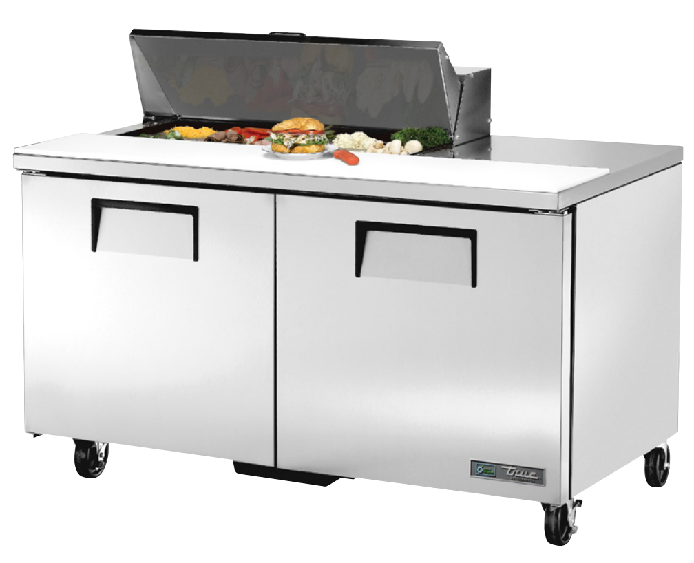 True TSSU-60-10-HC Sandwich Prep Table, 60 3/8" Wide, 2 Doors, 4 Shelves, 10 Pans (Tops)