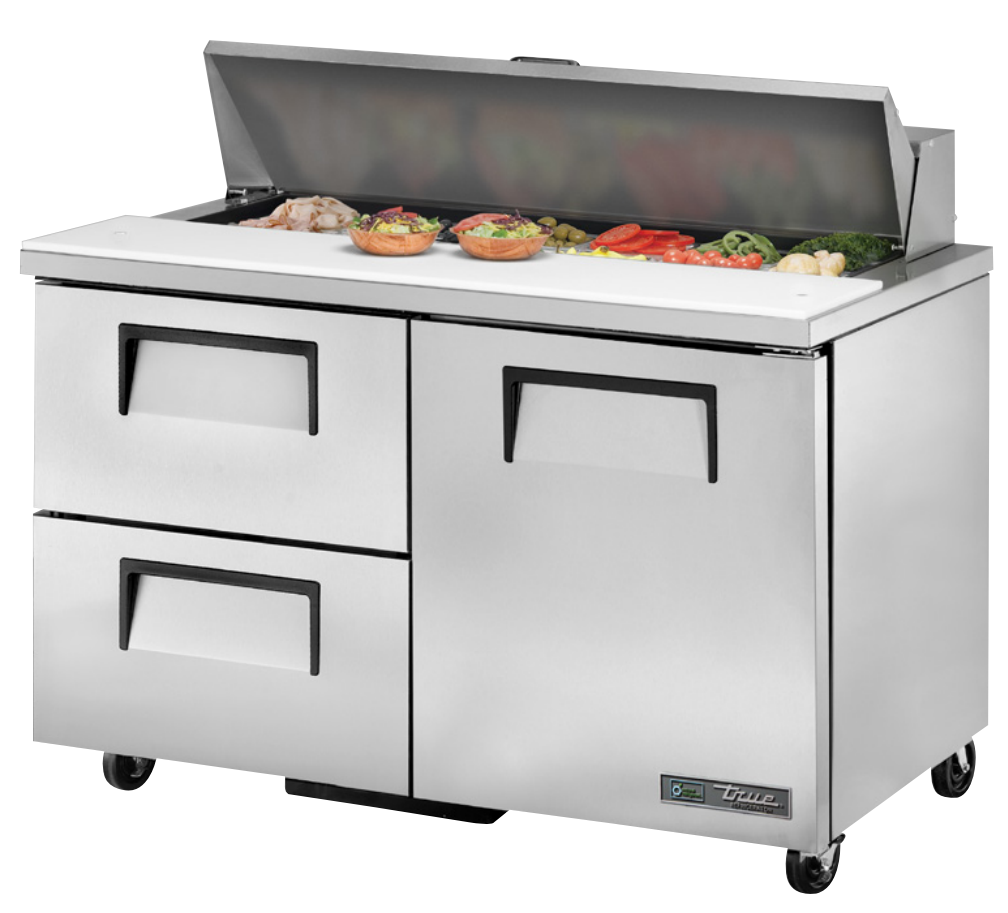 True TSSU-48-12D-2-HC Sandwich Prep Table, 48 3/8" Wide, 1 Door, 2 Shelves, 12 Pans (Tops)