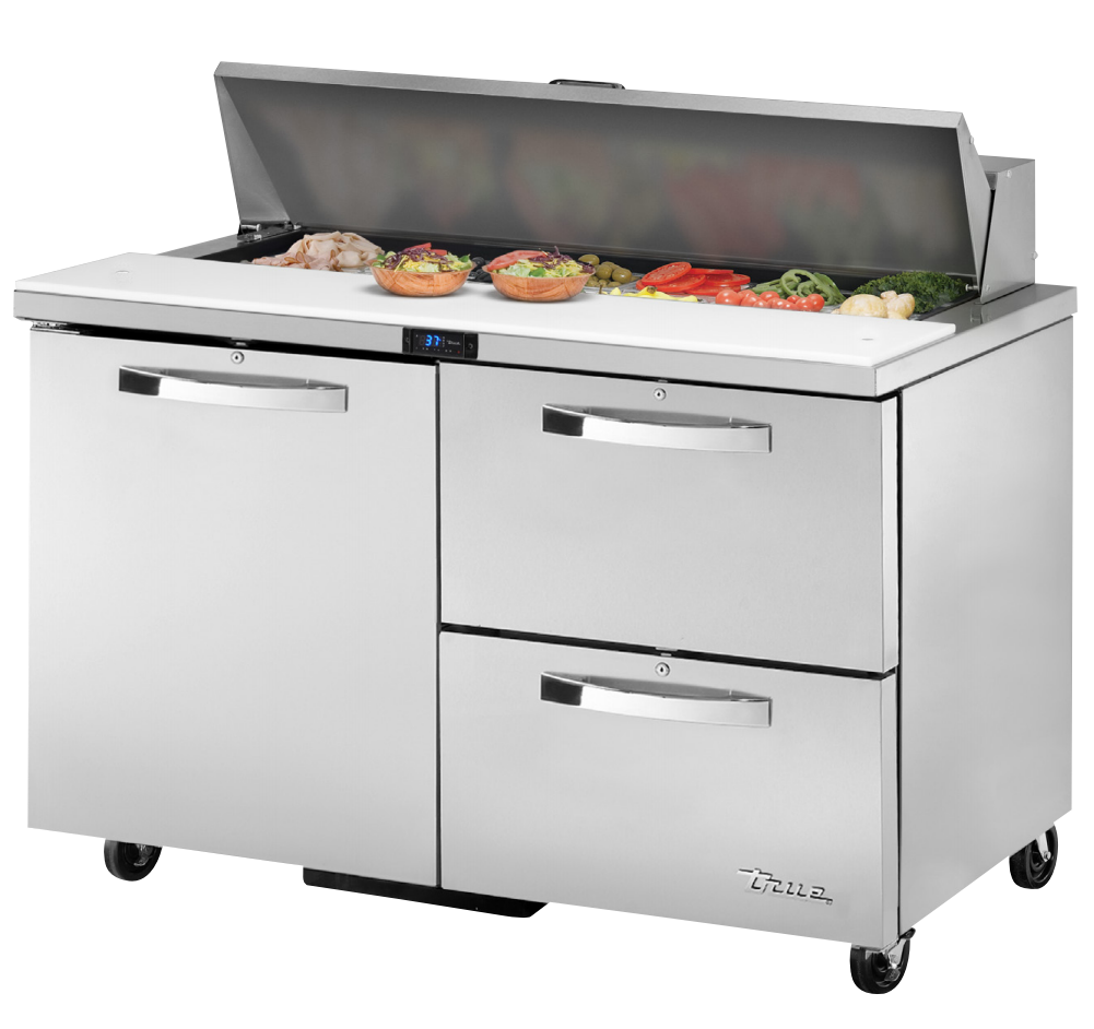 True TSSU-48-12D-2-HC~SPEC3 Sandwich Prep Table, 48 3/8" Wide, 1 Door, 2 Shelves, 12 Pans (Tops)