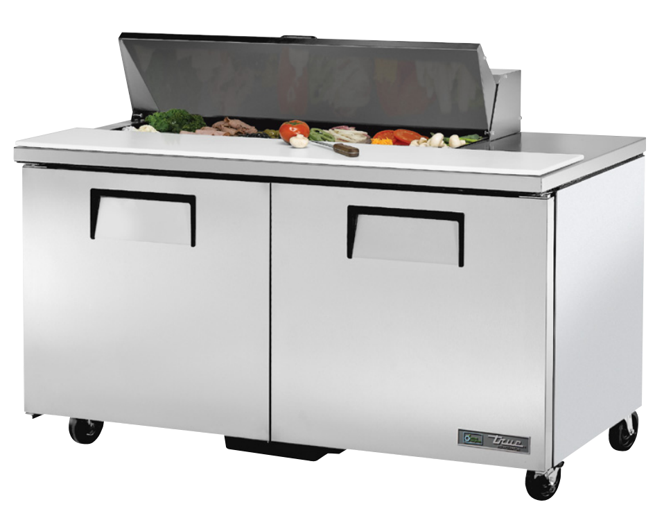 True TSSU-60-12-HC~SPEC3 Sandwich Prep Table, 60 3/8" Wide, 2 Doors, 4 Shelves, 12 Pans (Tops)