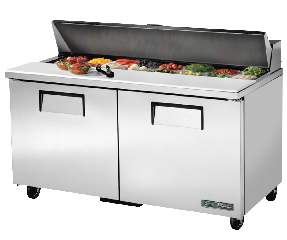 True TSSU-60-16-HC~SPEC3 Sandwich Prep Table, 60 3/8" Wide, 2 Doors, 4 Shelves, 16 Pans (Tops)