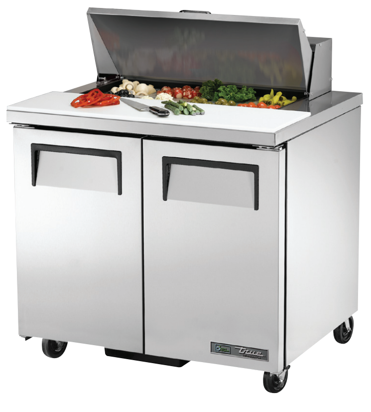 True TSSU-36-08-HC~SPEC3 Sandwich Prep Table, 36 3/8" Wide, 2 Doors, 4 Shelves, 8 Pans (Tops)