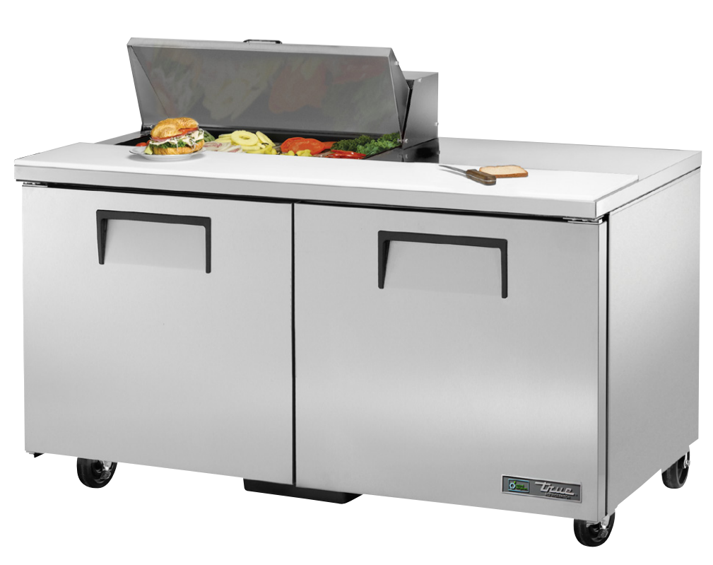 True TSSU-60-08-HC~SPEC3 Sandwich Prep Table, 60 3/8" Wide, 2 Doors, 4 Shelves, 8 Pans (Tops)