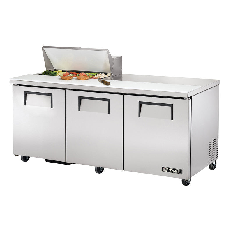 True TSSU-72-08-HC~SPEC3 Sandwich Prep Table, 72 3/8" Wide, 3 Doors, 6 Shelves, 8 Pans (Tops)