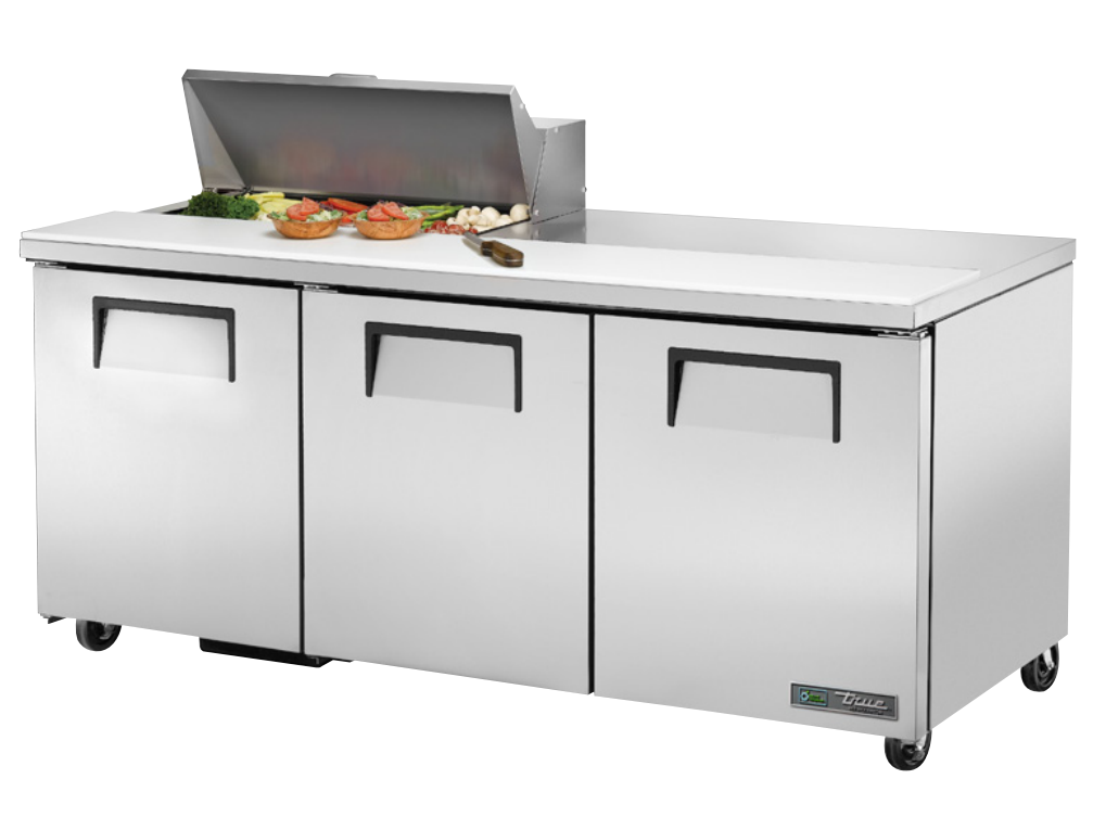 True TSSU-72-08-HC~SPEC3 Sandwich Prep Table, 72 3/8" Wide, 3 Doors, 6 Shelves, 8 Pans (Tops)