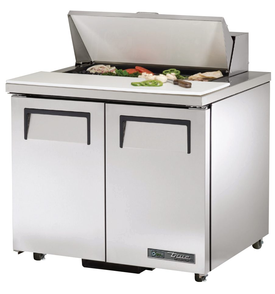 True TSSU-36-08-ADA-HC Sandwich Prep Table, 36 3/8" Wide, 2 Doors, 4 Shelves, 8 Pans (Tops)