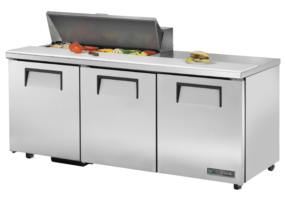 True TSSU-72-10-ADA-HC Sandwich Prep Table, 723/8" Wide, 3 Doors, 6 Shelves, 10 Pans (Tops)