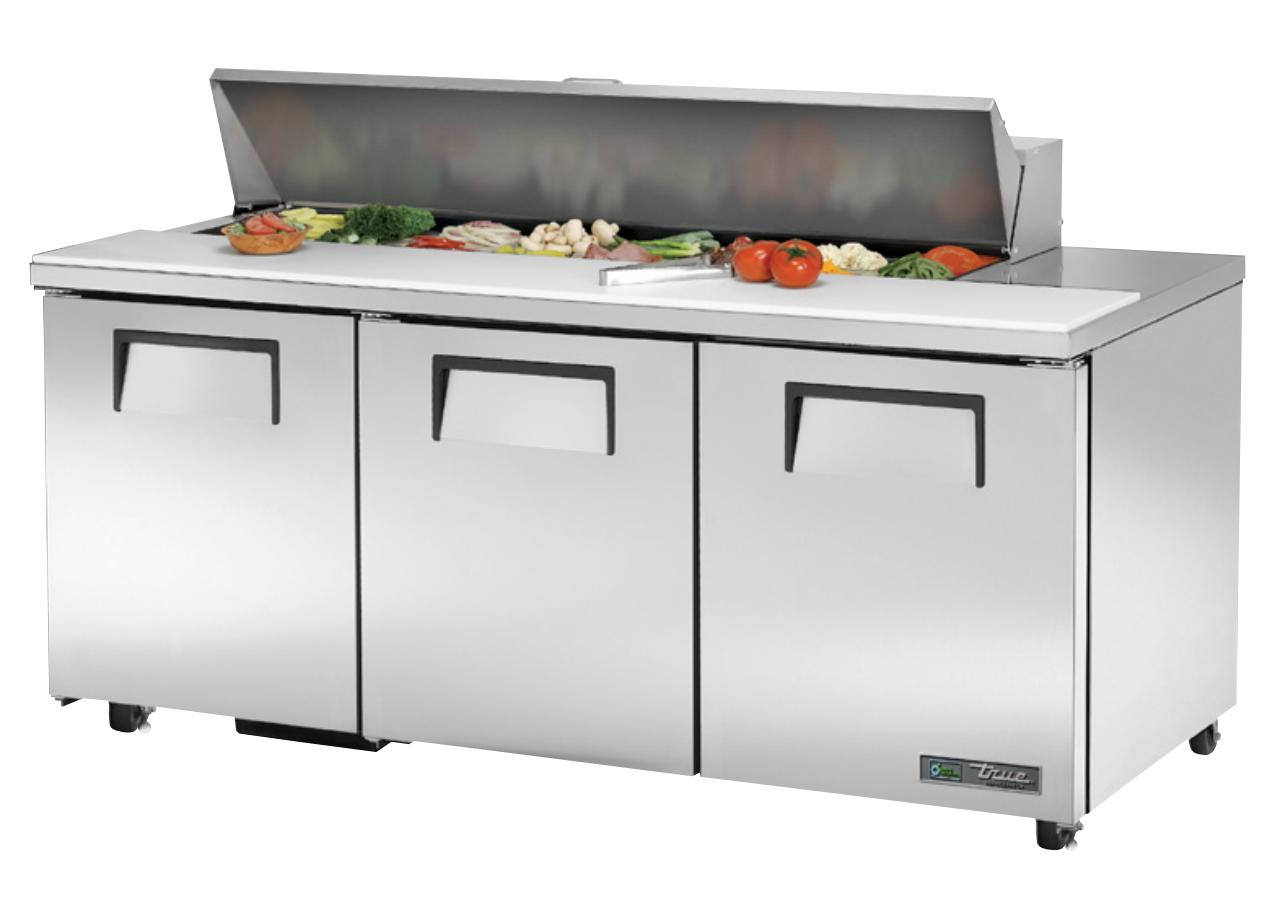 True TSSU-72-16-ADA-HC Sandwich Prep Table, 723/8" Wide, 3 Doors, 6 Shelves, 16 Pans (Tops)