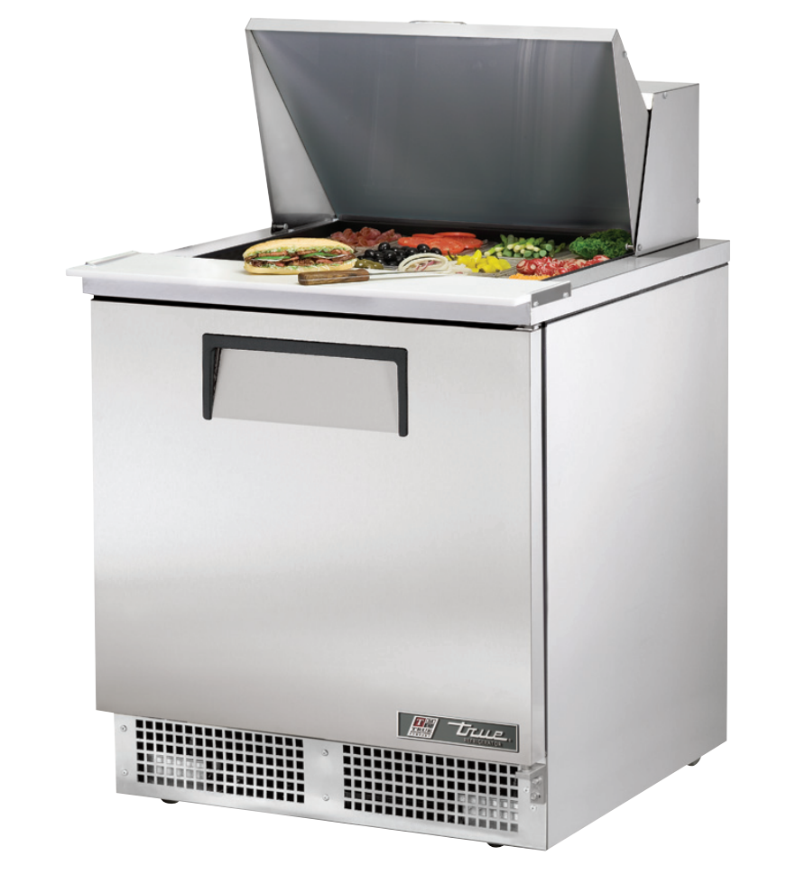 True TFP-32-12M~SPEC3 Sandwich Prep Table, 32 1/8" Wide, 1 Door, 2 Shelves, 12 Pans (Tops)