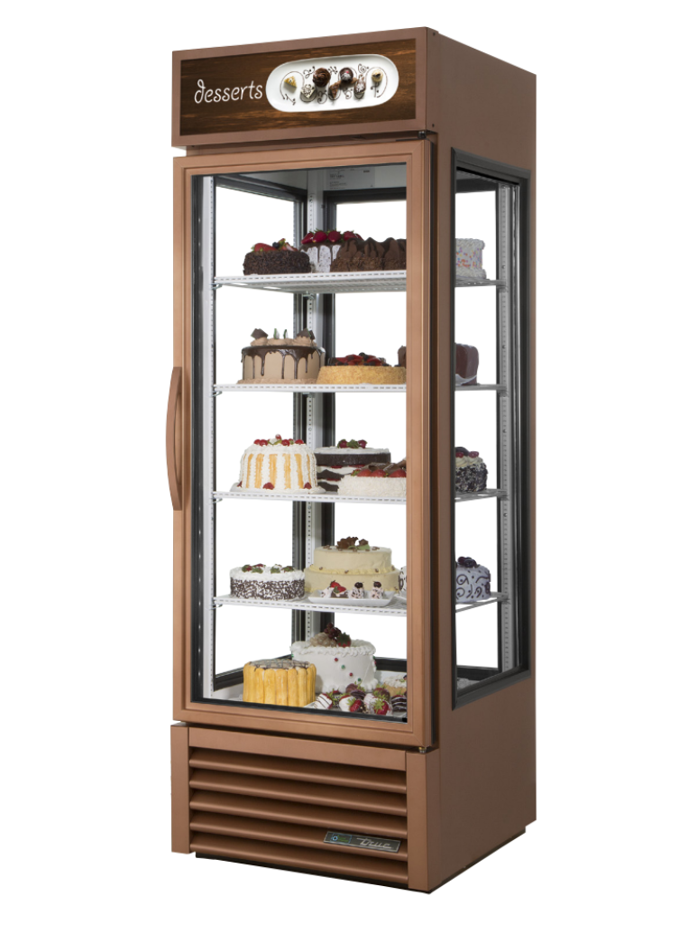 True G4SM-23-HC~TSL01 Vertical Glass Sides Display Case, 27 1/2" Wide, 1 Door, 4 Shelves