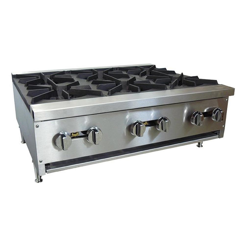Cookline CHP-36-6 36" Gas Six Burner Commercial Countertop Hot Plate, 150,000 BTU