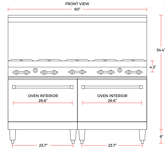 Cookline CR60-10-NG 60" 10 Burner Natural Gas Range with 2 Ovens