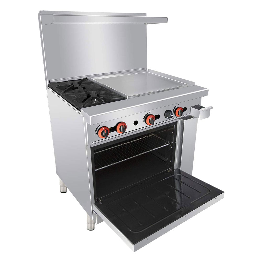 Cookline CR36-24G-NG 36" 2 Burner Natural Gas Range with 24" Right Side Griddle and Standard Oven, 131,000 BTU