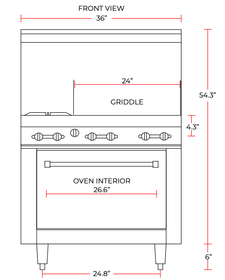 Cookline CR36-24G-NG 36" 2 Burner Natural Gas Range with 24" Right Side Griddle and Standard Oven, 131,000 BTU