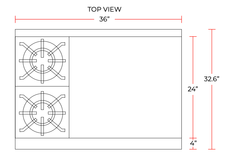 Cookline CR36-24G-NG 36" 2 Burner Natural Gas Range with 24" Right Side Griddle and Standard Oven, 131,000 BTU