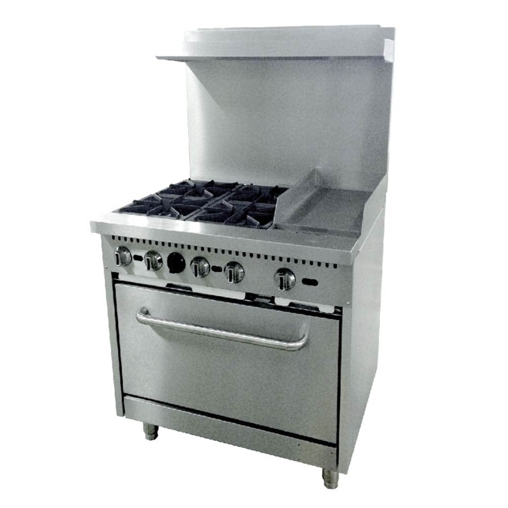 Cookline CR36-12G-NG 36" 4 Burner Natural Gas Range with 12" Right Side Griddle and Standard Oven, 181,000 BTU