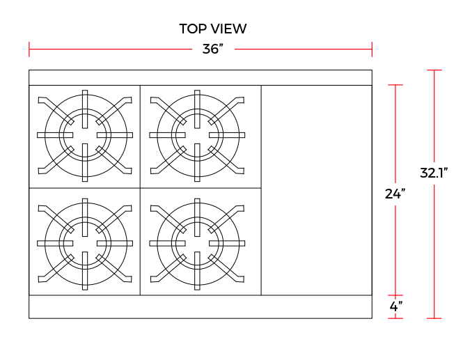 Cookline CR36-12G-NG 36" 4 Burner Natural Gas Range with 12" Right Side Griddle and Standard Oven, 181,000 BTU