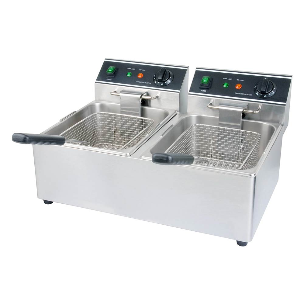 Cookline DF15-2-220 22" Dual Tank 30 lb. Electric Countertop Fryer, 220v