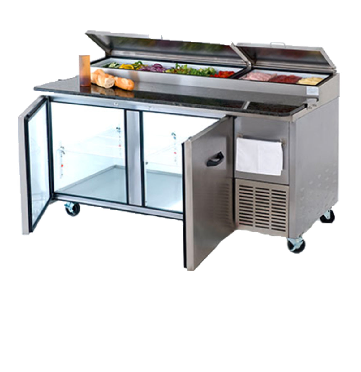 Pro-kold PPT-67-11 67" 2 Door Refrigerated Pizza Prep Table, Stainless Steel Body and Interior Floor