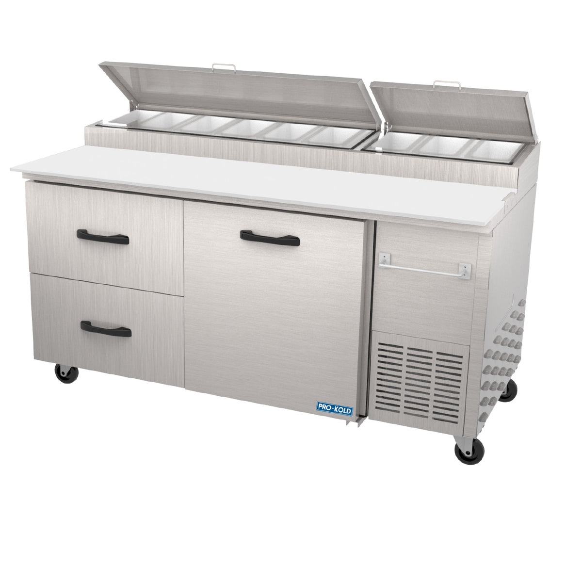 Pro-kold PPT-67-21 67" 2 Drawer and 1 Door Refrigerated Pizza Prep Table, Stainless Steel Body and Interior Floor