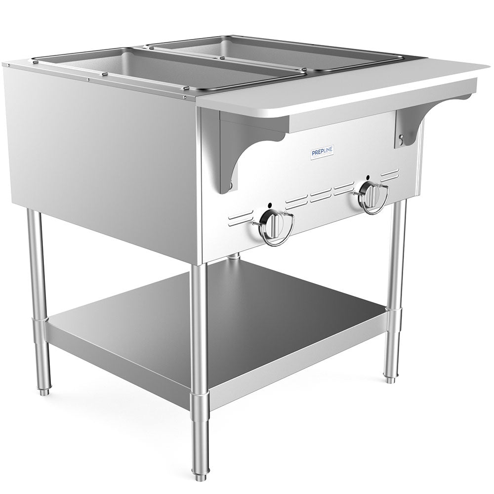 Prepline GST-2OW 30.6" Two Pan Gas Steam Table with Undershelf, Open Well