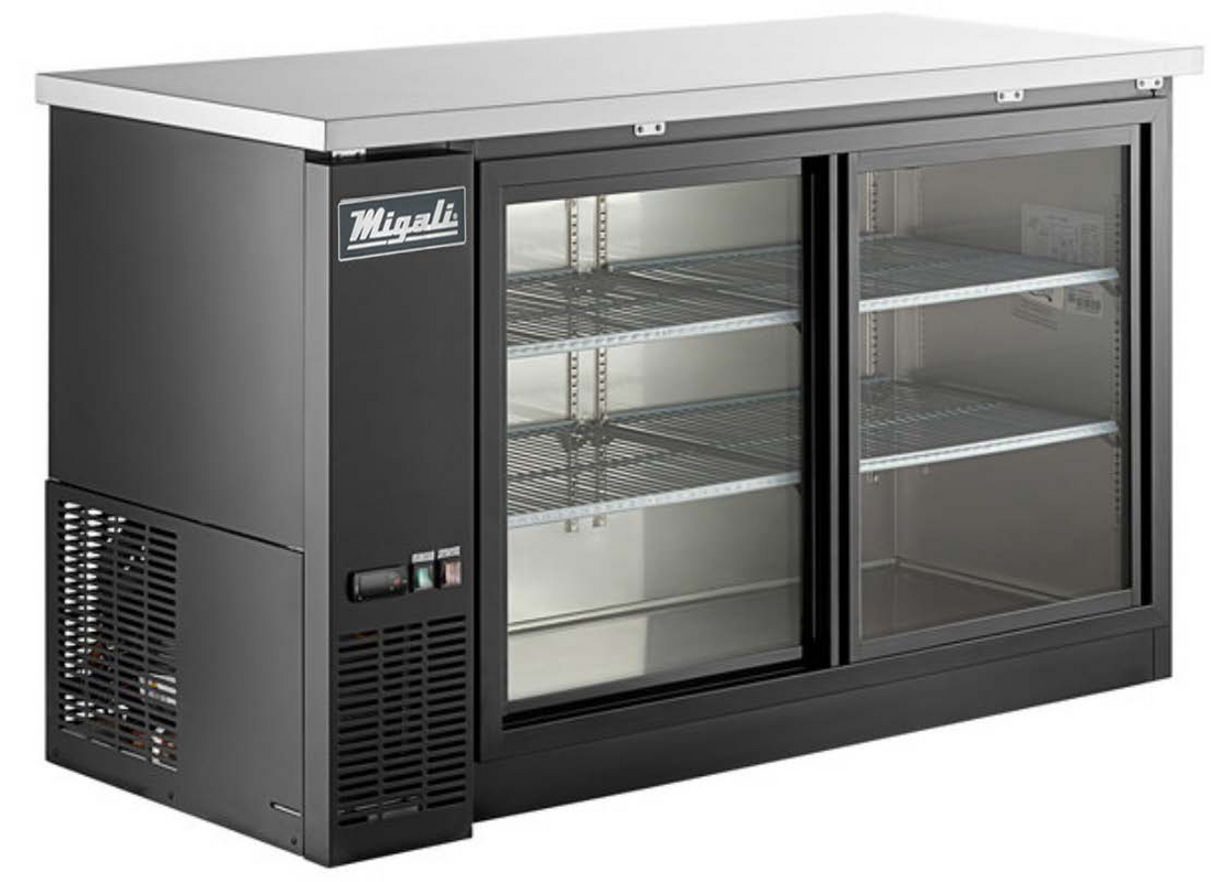 Migali C-BB60SG-HC 60" Sliding Glass Door Back Bar Refrigerator, 2 Door, All Steel, Side Mount Compressor