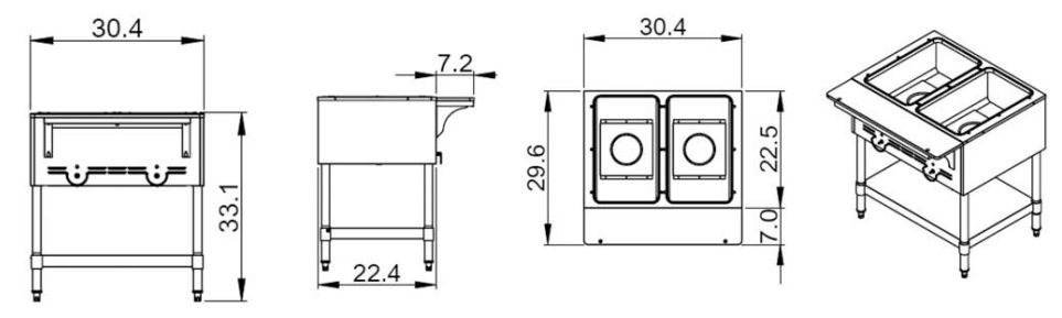 Prepline GST-2OW 30.6" Two Pan Gas Steam Table with Undershelf, Open Well