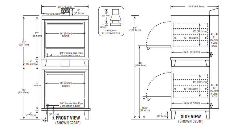 Peerless C231P Double-Door Eight Shelf Gas Pizza Oven